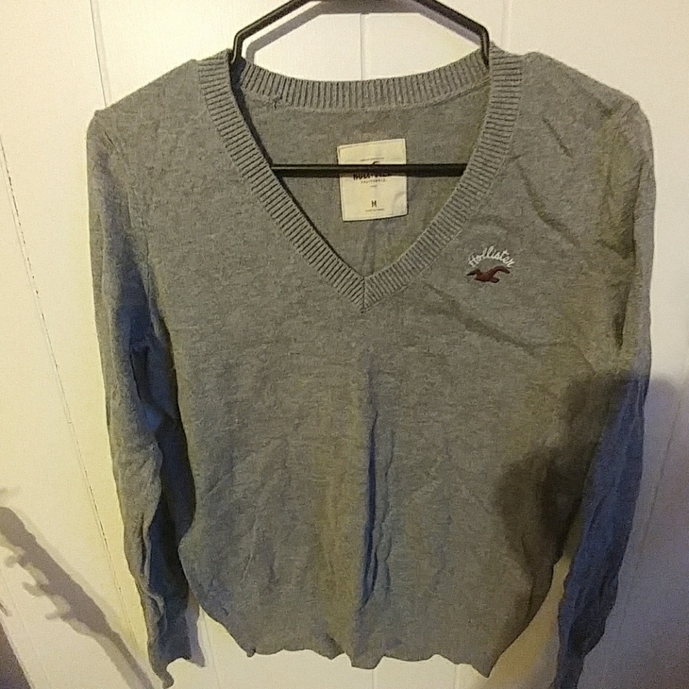 Gray Pullover with Small V Neck